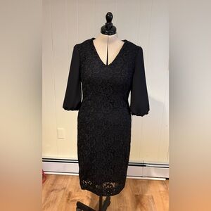 Carlisle Elegant Black Lace V-Neck Women’s Cocktail Dress Sz 6